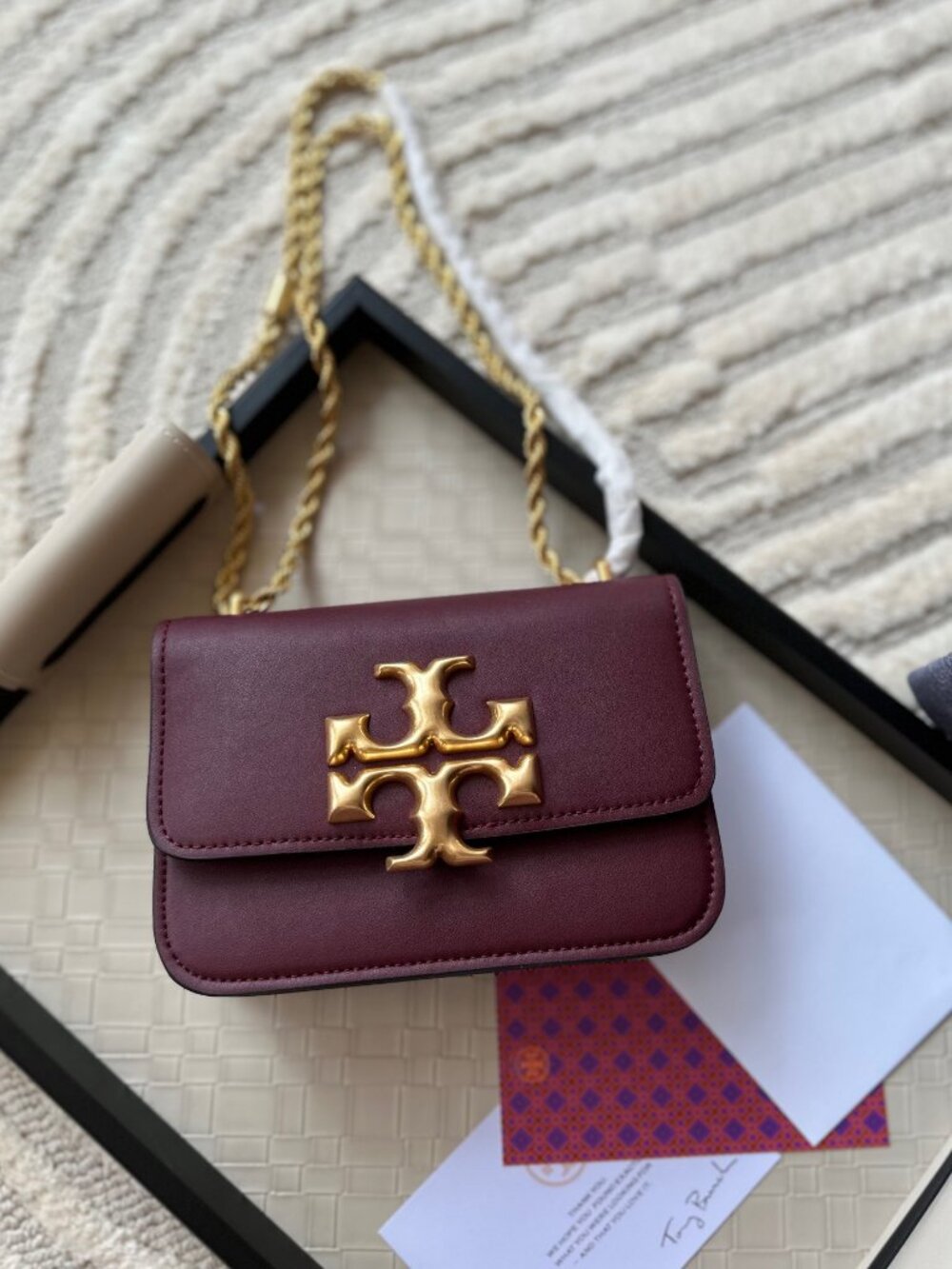Eleanor Burgundy Leather Chain Crossbody Shoulder Bag